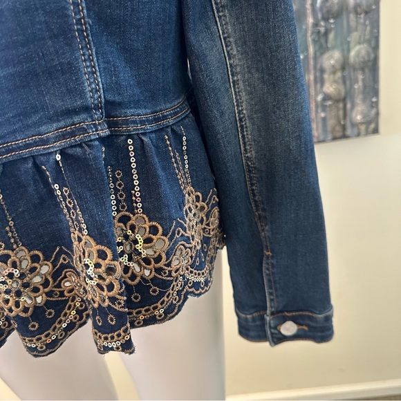 Marbella Lg Dark Blue Denim Jacket with Gold Embroidery and Sequin NWOT - Picture 14 of 14